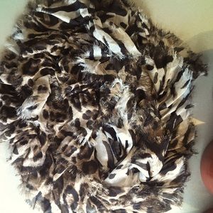 Ruffled and frayed animal print scarf